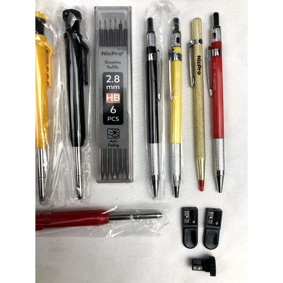 Nicpro 10PCS Mechanical Carpenter Pencil Set with Lead Refills Engraving Pen - Picture 3 of 5